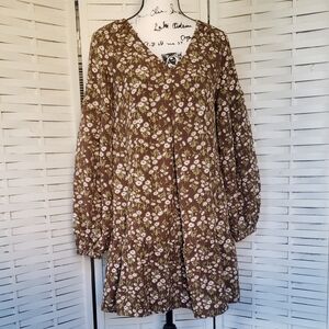 Floral Brown Long Sleeve Dress